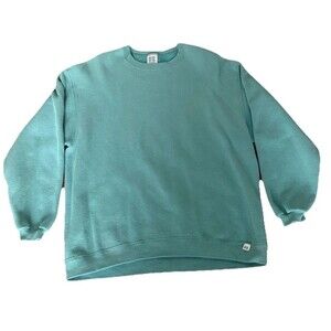 Vintage Russell Athletic Crewneck Sweatshirt Mens Large Teal Blank Made in USA